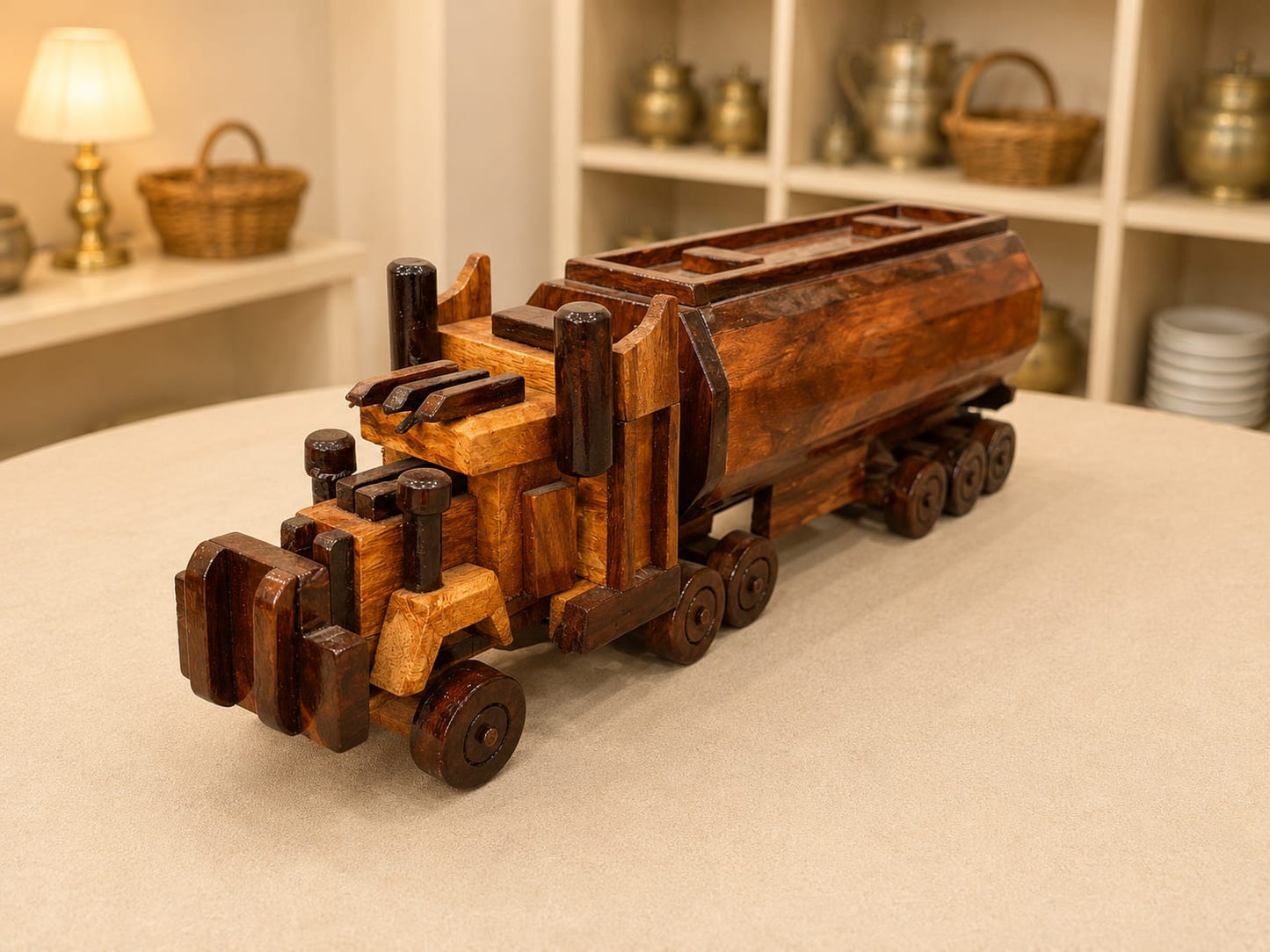 Handcrafted Wooden Oil Tanker Model