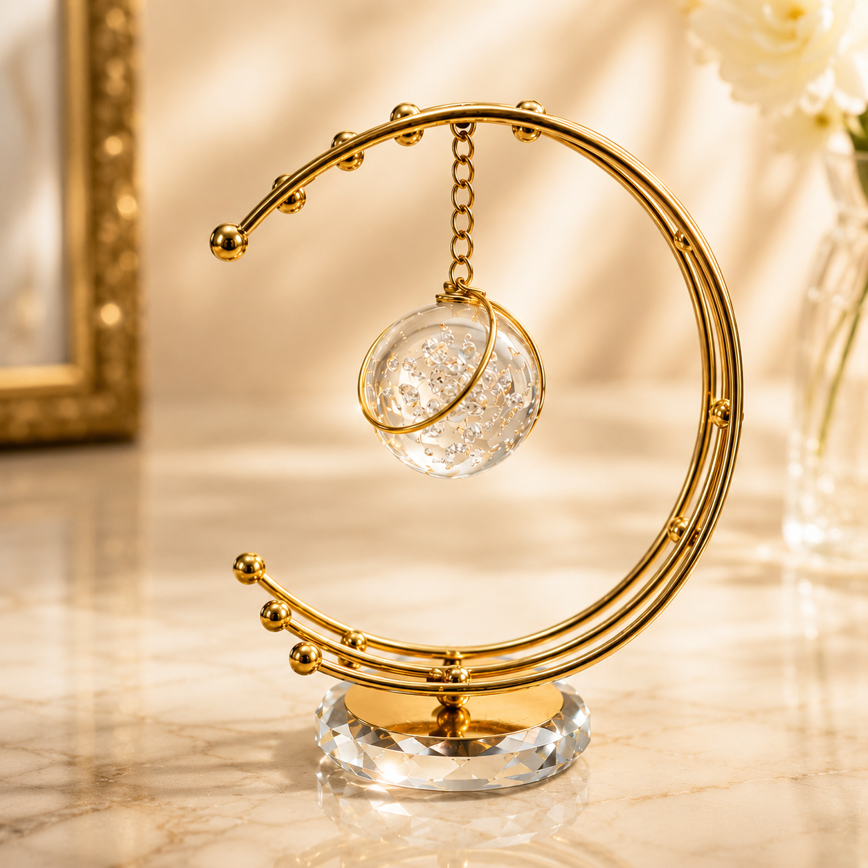Gold Crescent Moon Crystal Accent