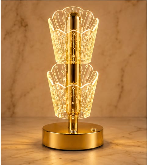 Double Tier Crystal LED Table Lamp – Gold