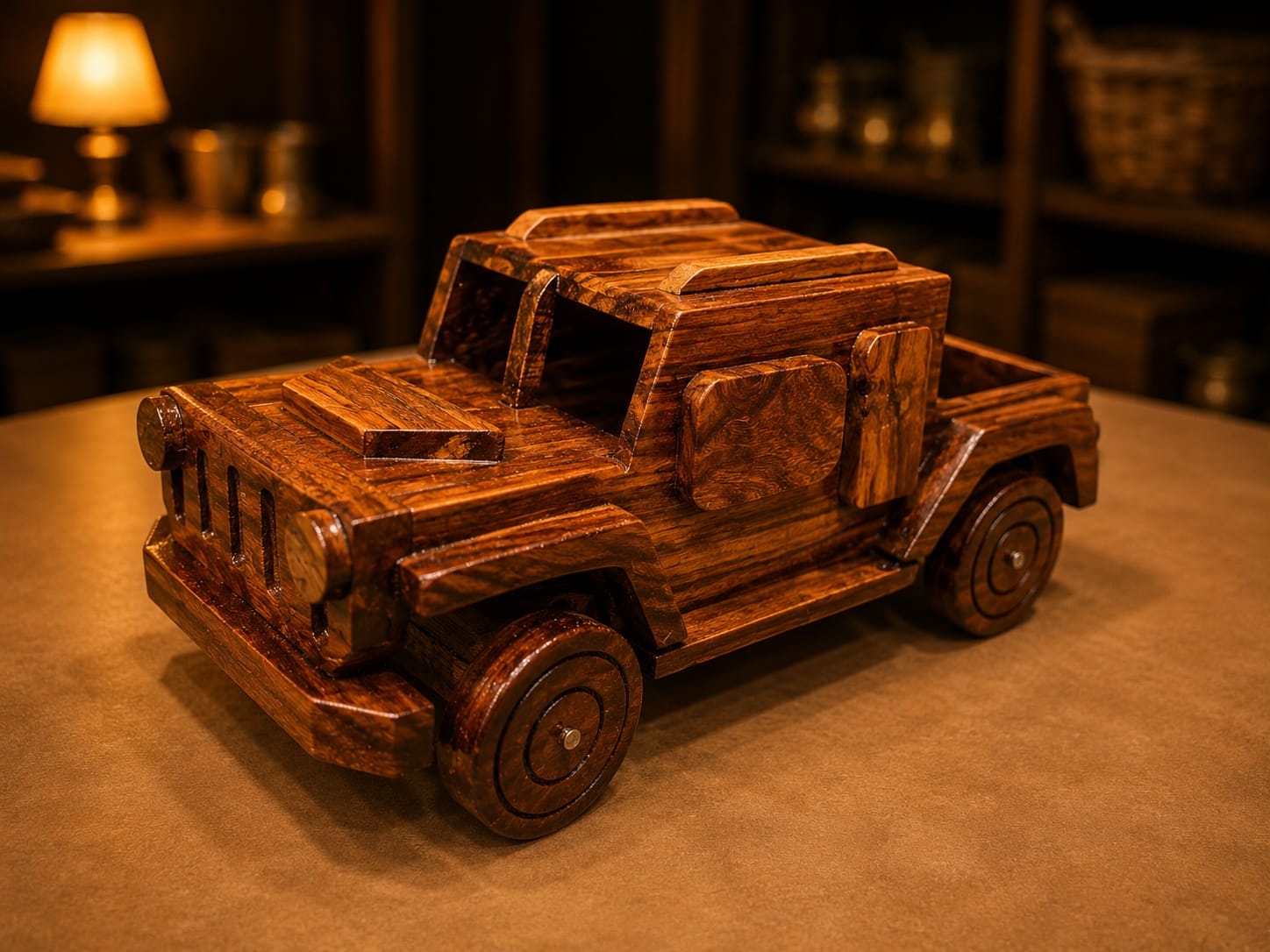 Hand-Carved Wooden Off-Roader Model