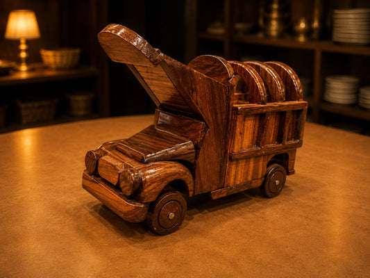 Hand-Carved Wooden Dump Truck Model