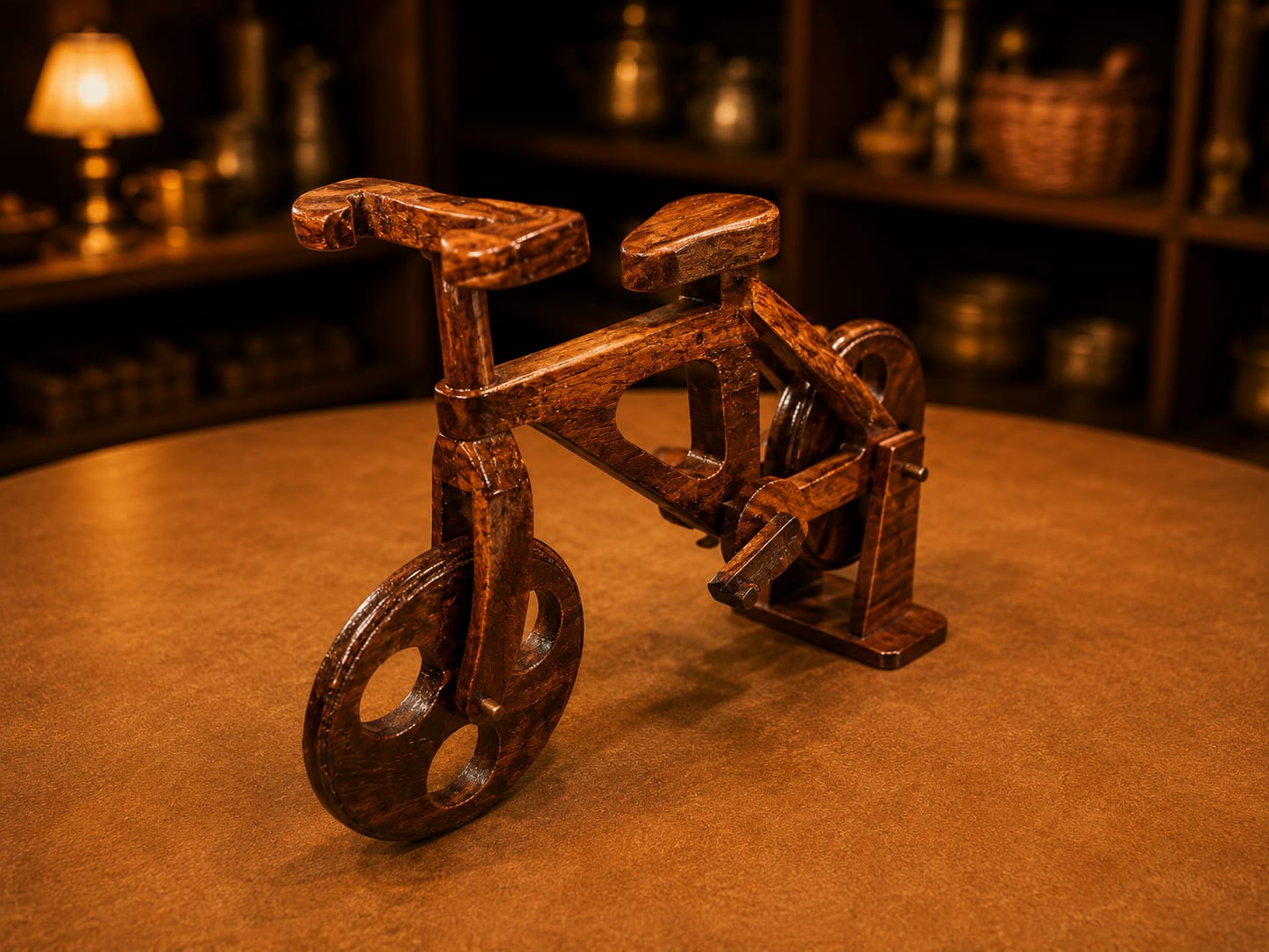 Hand-Carved Wooden Bicycle Model