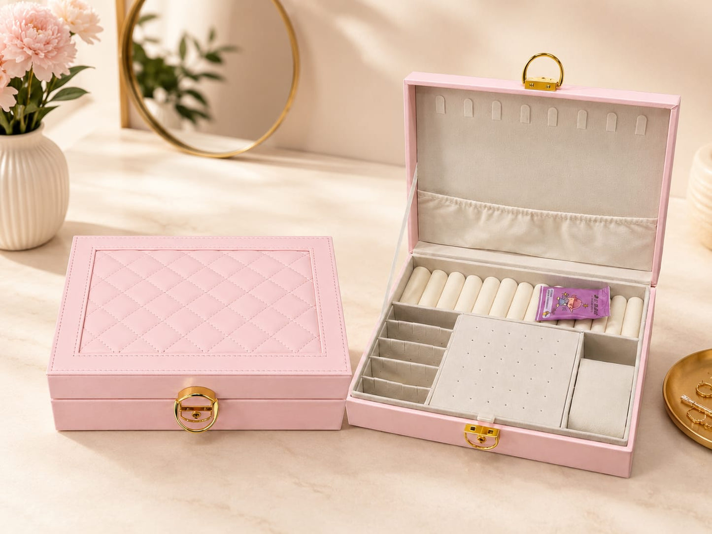Quilted Faux Leather Jewelry Box