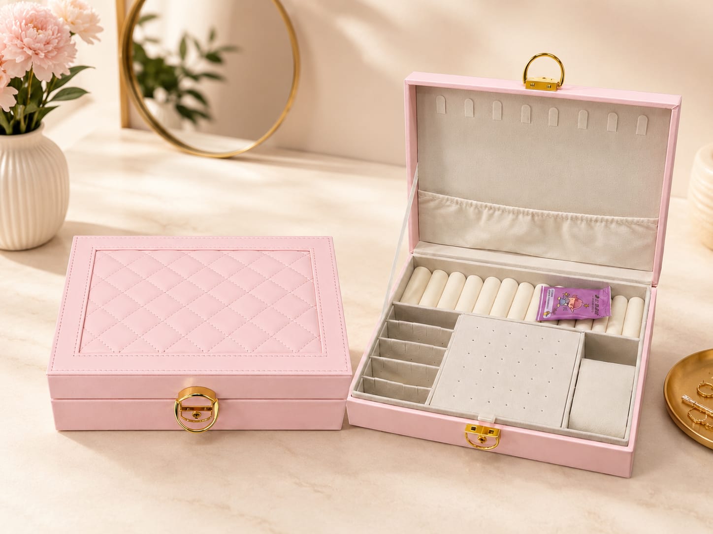 Quilted Faux Leather Jewelry Box