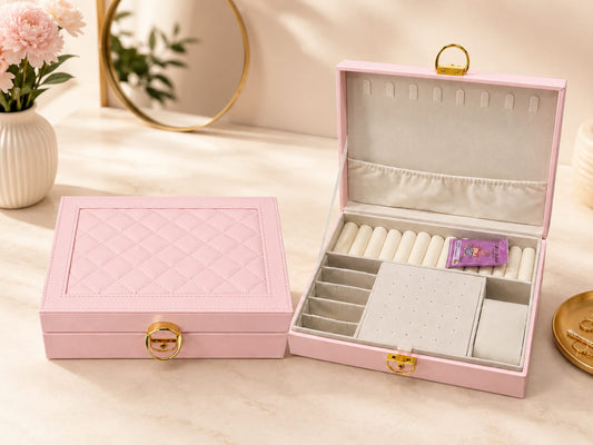Quilted Faux Leather Jewelry Box