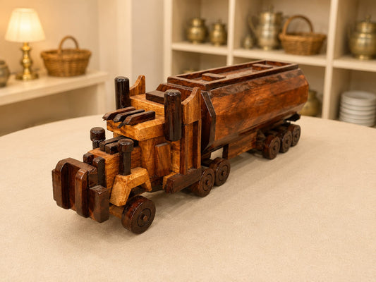 Handcrafted Wooden Oil Tanker Model