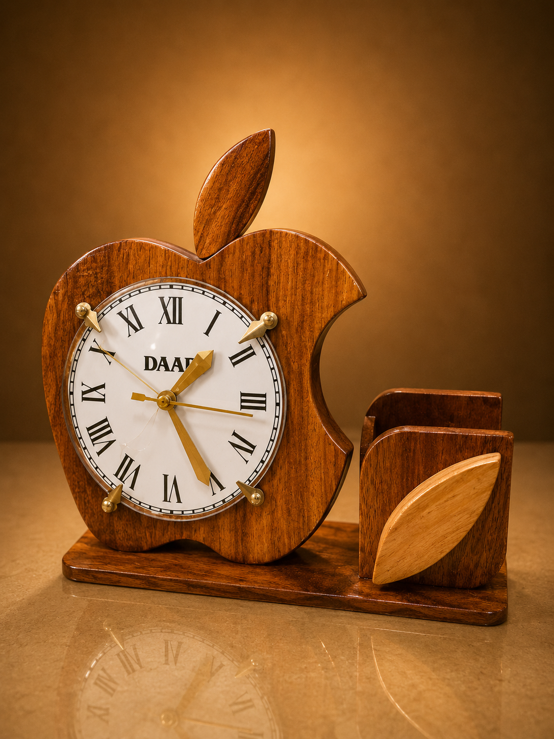 Apple-Shaped Wooden Desk Clock