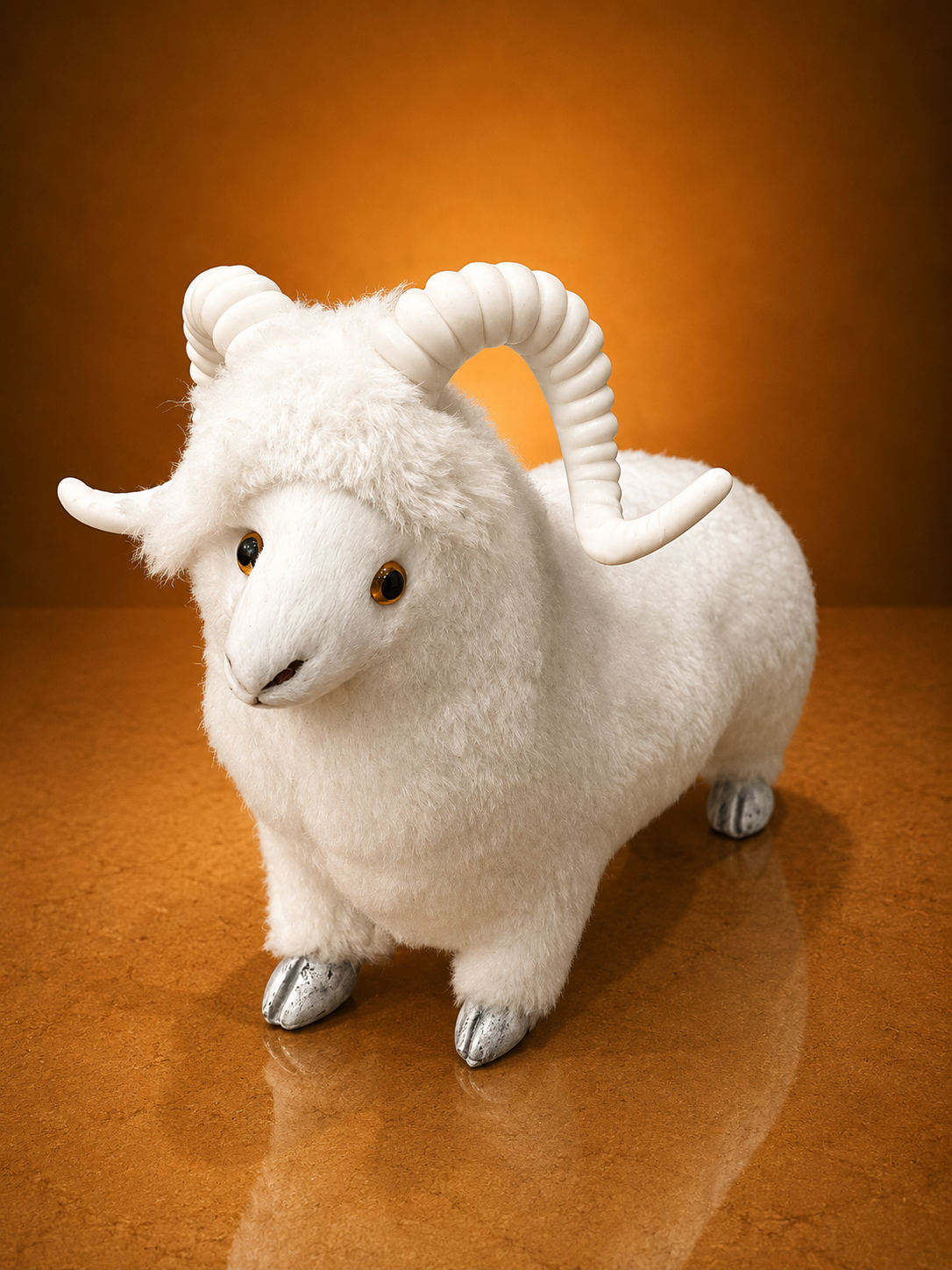 Realistic Plush White Ram Figurine