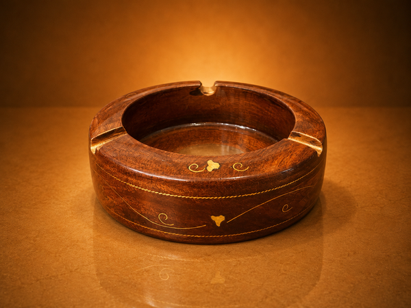 Wooden Ashtray with Brass Inlay