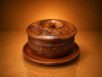 Wooden Sugar Pot with Saucer & Spoon