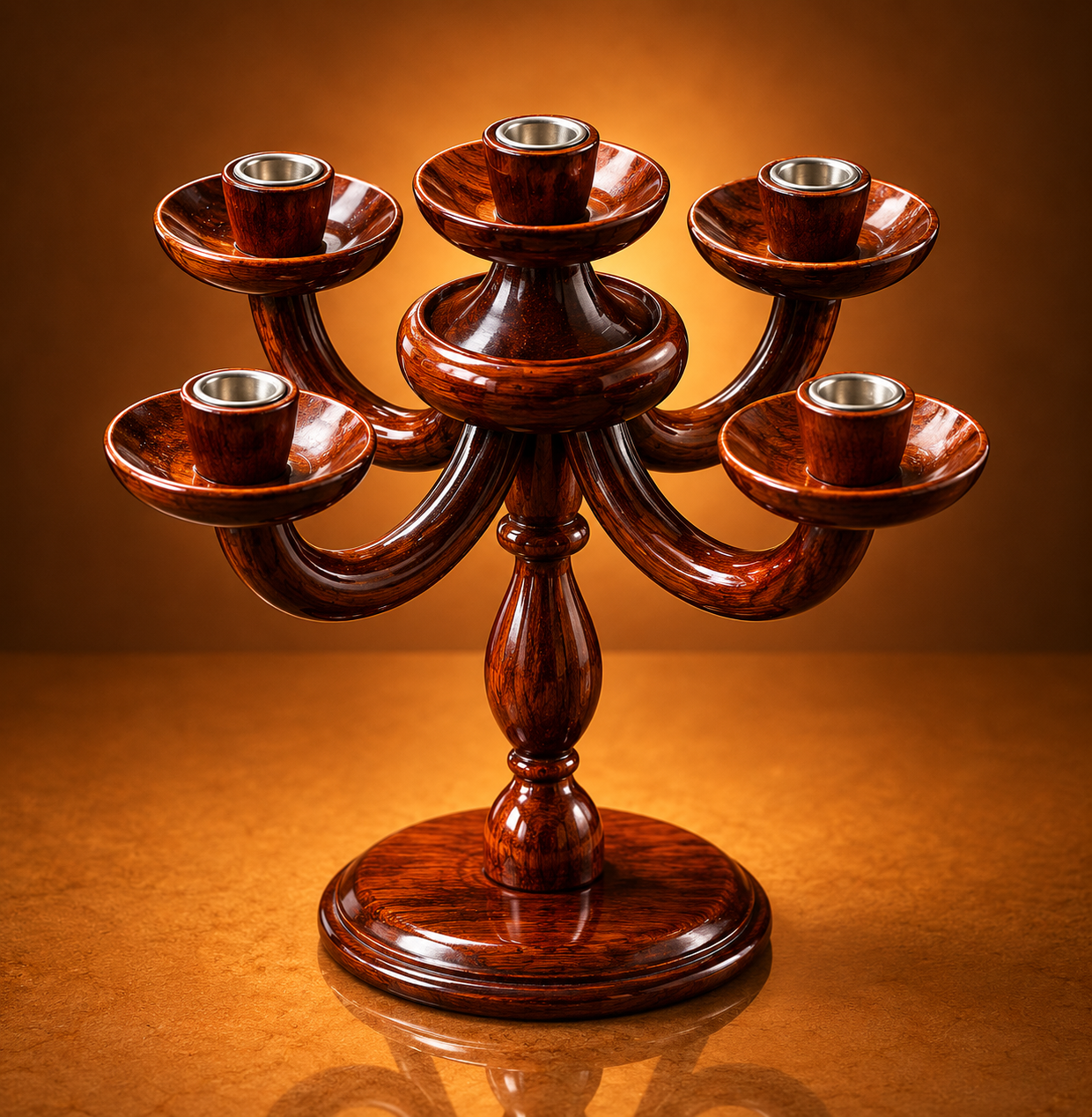 Handcrafted 5-Light Wooden Candelabra